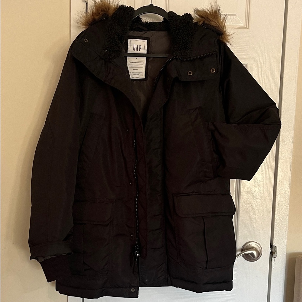 GAP Dark Coat with Faux Fur Trim